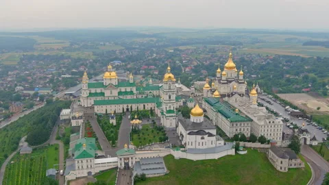 Aerial view of Pochaev Monastery, Orthodox Church, Pochayiv Lavra at day Stock-Footage 226641653