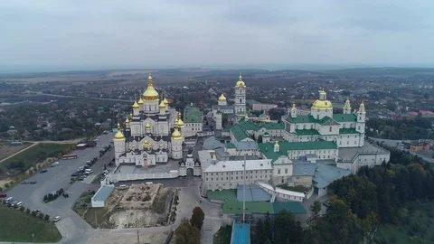 Aerial view. Pochaiv Monastery. Second largest men's monastery in Ukraine. 4K. Stock Footage 96347167