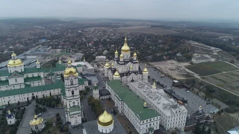 Aerial view. Pochaiv Monastery. Second largest men's monastery in Ukraine. 4K. Stock Footage 96347332