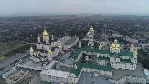 Aerial view. Pochaiv Monastery. Second largest men's monastery in Ukraine. 4K. Stock Footage 96347545