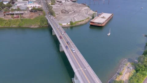 Aerial view of the Point Ellice Bridge in Victoria, British Columbia Stock Footage 280319833