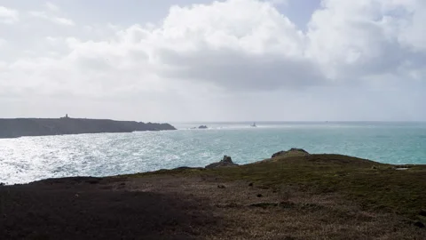 Aerial view Pointe du Raz from land Stock Footage 131471468