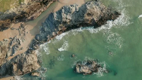 Aerial view of Poly Joke Beach, Polperro, Cornwall, United Kingdom. Stock Footage 185468733