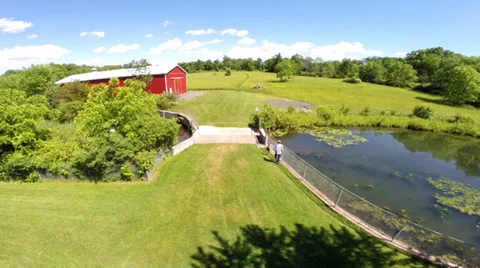 Aerial View of Pond and Barn Stock Footage 39742385