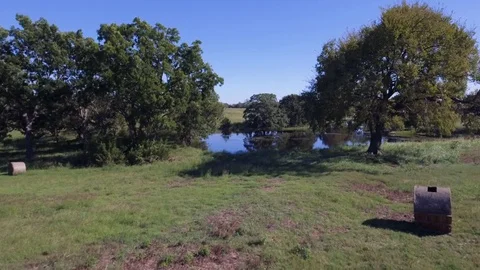 Aerial view of Pond in Pasture Stock Footage 80122316