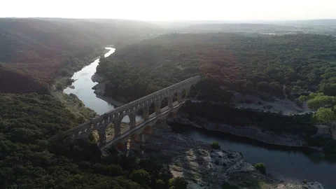 Aerial view of Pont du Gard is ancient Roman aqueduct 4k Stock Footage 102616643