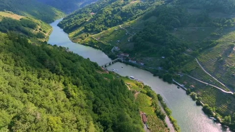 Aerial View Of Ponte de Belesar Over The Minho River in Chantada, Lugo, Spain. Stock Footage 252268405
