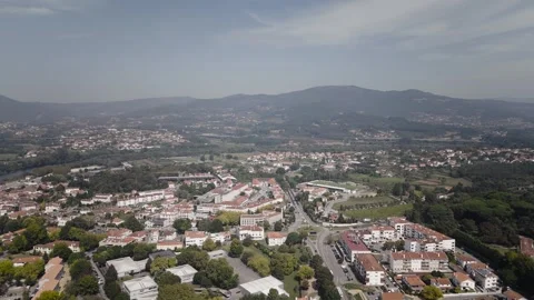 Aerial View of Ponte de Lima Houses Buildings and Lima River Stock Footage 341710501