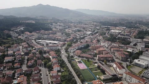 Aerial View of Ponte de Lima Homes Buildings and Sports Fields Stock Footage 341710524