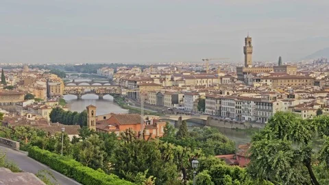 Aerial view of Ponte Vecchio bridge in Florence Stock Footage 75887598