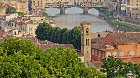Aerial view of Ponte Vecchio bridge in Florence Stock Footage 75887813