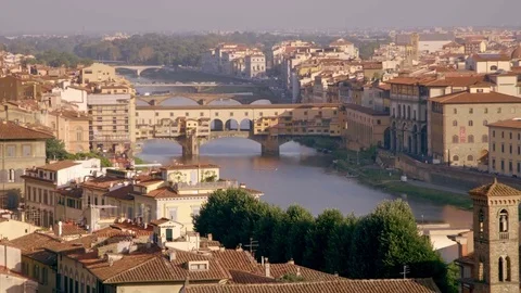 Aerial view of Ponte Vecchio bridge in Florence Stock Footage 75888082