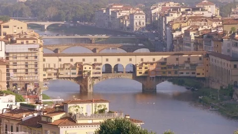 Aerial view of Ponte Vecchio bridge in Florence Stock Footage 75888174