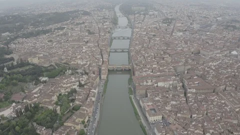 Aerial view of Ponte Vecchio bridge on Arno river in Florence, Italy. Tuscany. Stock Footage 120683166