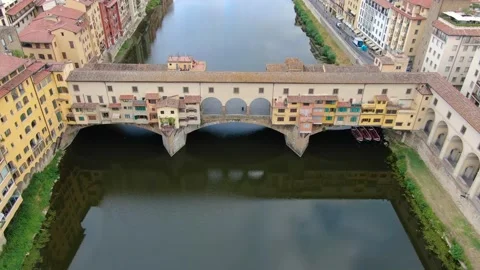 Aerial view of Ponte Vecchio (Old Bridge) in Florence, Tuscany, Italy, Europe Stock Footage 158309936