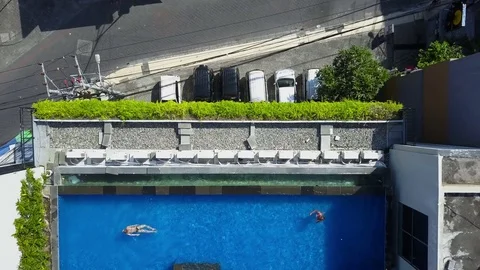 Aerial view on the pool hotel and ocean Stock Footage 80147844