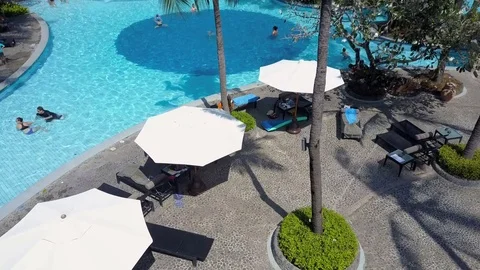 Aerial view on pool in the hotel Stock Footage 80156290