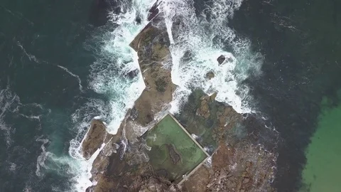 Aerial view of the pool in North Curl Curl in Australia waves Stock Footage 85089416