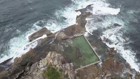 Aerial view of the pool in North Curl Curl in Australia revealing shot Stock Footage 85089814