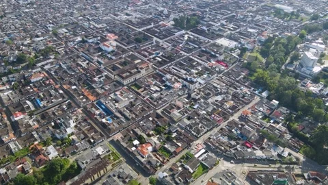 Aerial view of Popayan center with grid streets and central plaza Stock Footage 331254644