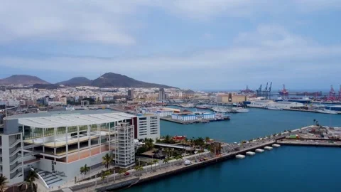 Aerial View of the Port and Waterfront of Las Palmas de Gran Canaria Stock Footage 344851253
