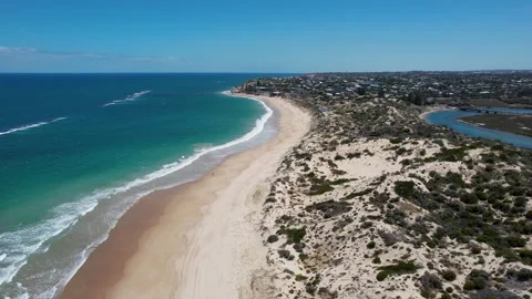 Aerial view of Port Noarlunga Beach and jetty, Australia. Stock Footage 303969083