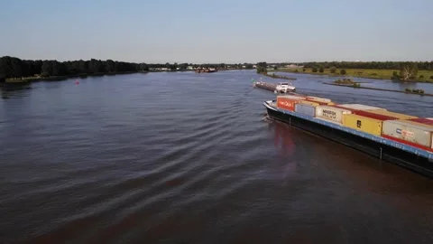 Aerial View Of Port Side Of Cargo Ship Devotion Going Past On Oude Maas Stock-Footage 158283256