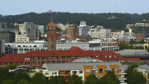 Aerial view of Portland Union Station train depot with surrounding area. Stock Footage