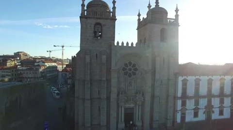 Aerial view of the Porto Cathedral or Se Catedral, Portugal Stock Footage 59018891