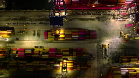 Aerial view of Porto do Rio de Janeiro at night, Brazil. Stock Footage 340866376