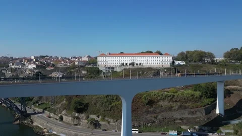 Aerial view of Porto, Douro River with boats and the bridges Stock Footage 210544645