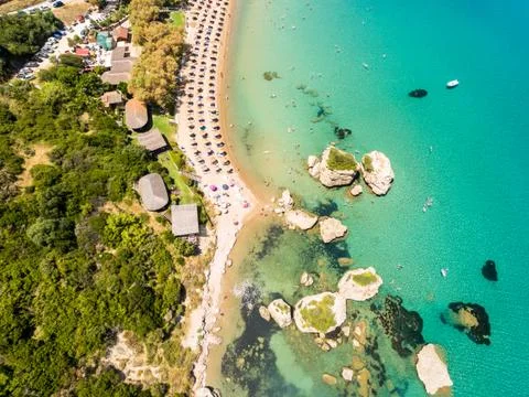 Aerial  view of Porto Zorro  Azzurro beach in Zakynthos (Zante) island, in Gr Stock Photos
