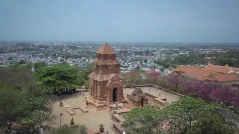 Aerial view of poshanu cham tower in vietnam Stock Footage 329485591