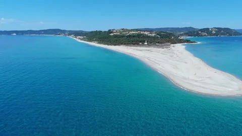 Aerial view of Possidi Beach sand spit and turquoise sea, Greece. Stock Footage 335524802