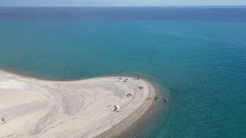 Aerial View of Possidi Beach Sandspit in Halkidiki Greece with Turquoise Sea Stock Footage 341231291