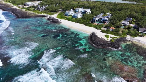 Aerial View of Poste Lafayette Beach and Coral Reef, Mauritius Stock Footage 339503794