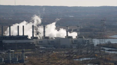 Aerial view of a power plant in New Jersey. Shot in 2011. Stock Footage 59183128