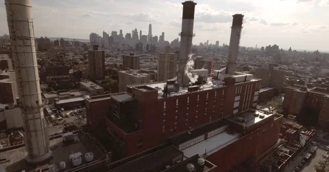 Aerial view of a power plant in New York City. New York. USA. Shot in 4K. Stock Footage 77735053