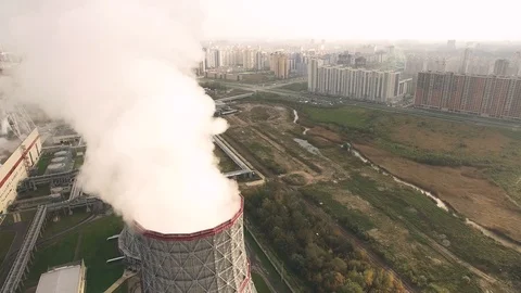 Aerial view of power station Stock Footage 85629094