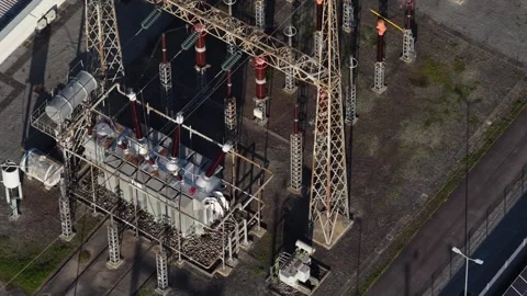 Aerial view of power station structures, Portugal. Stock Footage 332313126