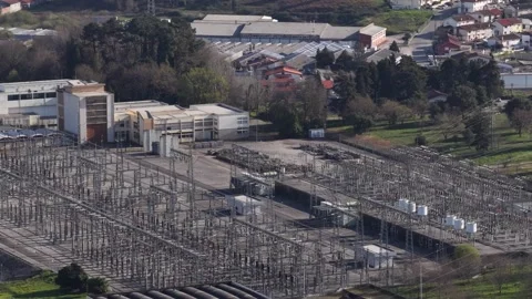 Aerial view of power station structures, Portugal. Stock Footage 332701993