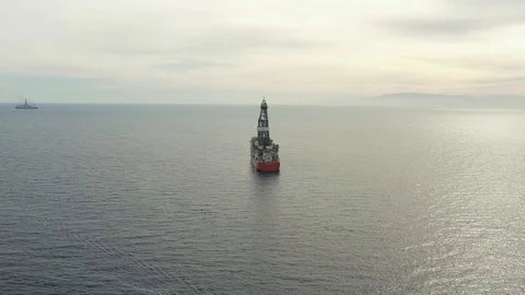 Aerial view powerful cargo ship on boundless ocean surface Stock Footage 101965194