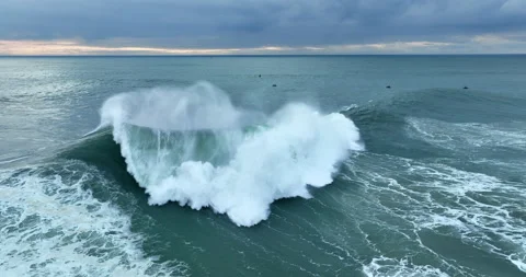 Aerial view of powerful dark ocean waves rolling from above. Drone flying over Stock Footage 224910648