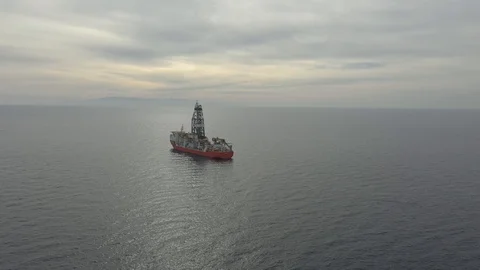 Aerial view powerful freighter sails on calm ocean water Stock Footage 101965313