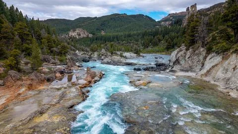 Aerial view of Pozones de Caleuf (Rio Caleufu) on Route 63 between San Mart.. Stock Photos