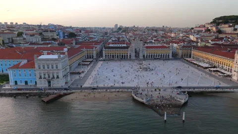 Aerial View of Praa do Comrcio and River Tagus in Lisbon, Portugal 스톡 동영상 317158995