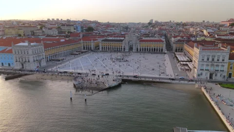 Aerial View of Praa do Comrcio in Lisbon, Portugal Stock Footage 318863284