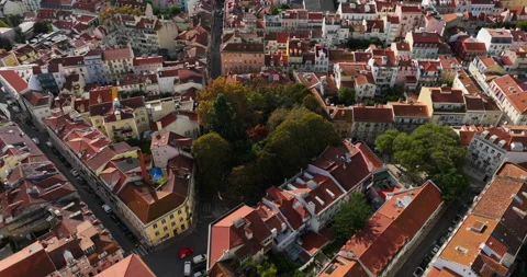 Aerial view of Praca das Flores and residential neighborhood district in Lisbon Stock Footage 230078331