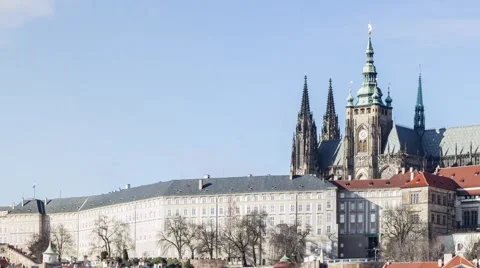 Aerial view of Prague Castle. Camera pan and then zoom out. Stock Footage 54985406
