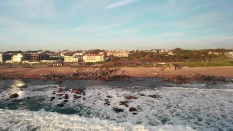 Aerial View of Praia de Salgueiros Beach Portugal Stock Footage 285538853